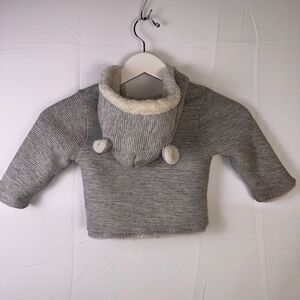 Gap Baby Boys Girls Brannan Bear Ears Hooded Sweater Gray Button-Up Sz 18-24M